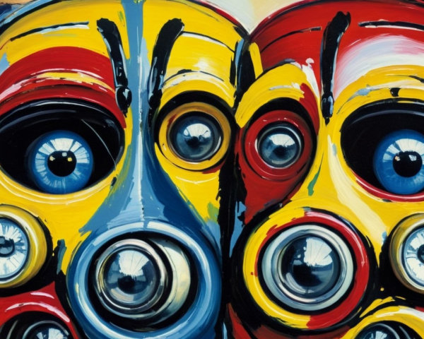 Stylized Faces in Bold Colors and Abstract Design