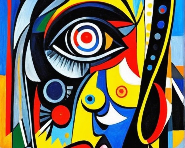 Vibrant Abstract Painting with Stylized Face and Colors