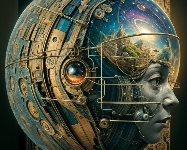 Futuristic Sphere Design Merging Human and Cosmic Elements
