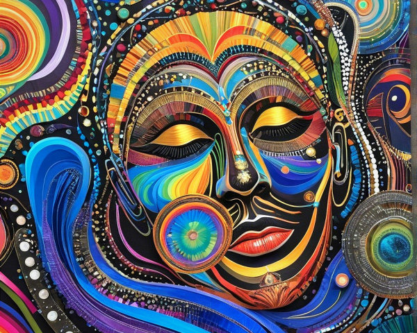 Vibrant Abstract Portrait with Serene Face and Colors