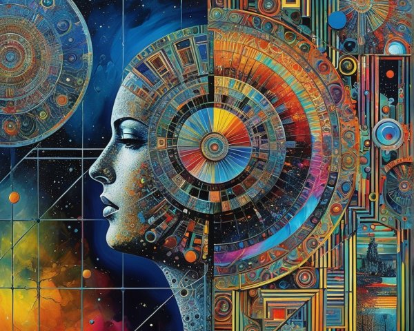 Abstract Artwork Merging Human Profiles and Geometry