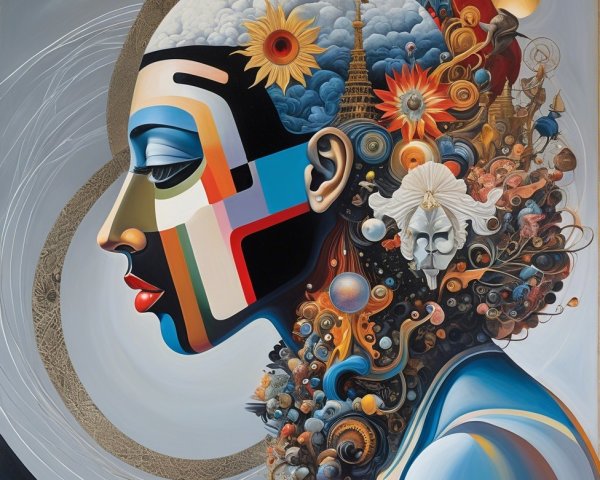 Stylized Profile of a Woman with Abstract Elements