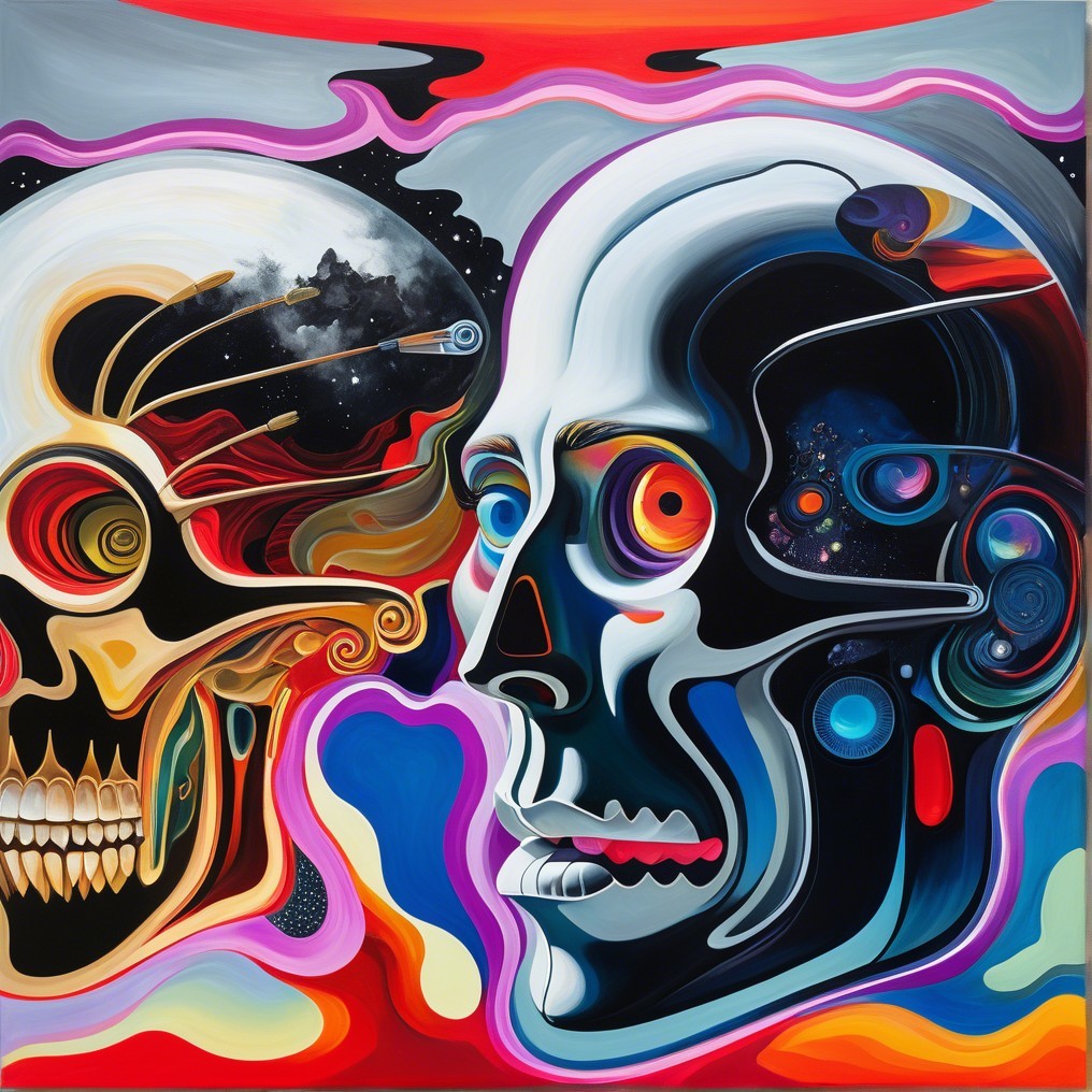 Surreal Artwork of Contrasting Skulls and Cosmic Elements