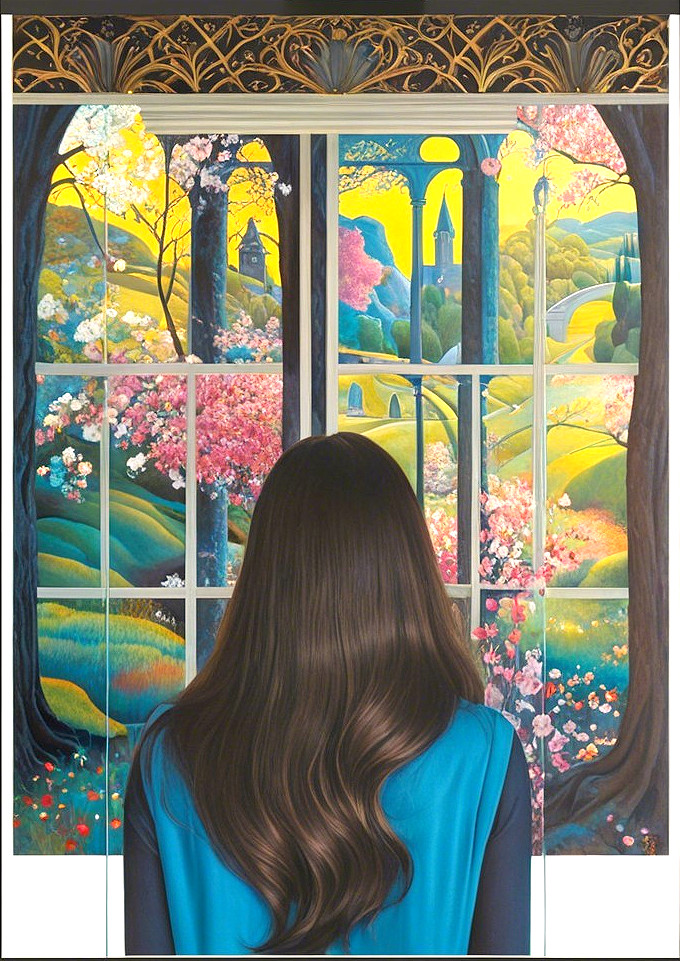 Person with Long Hair by a Large Window View