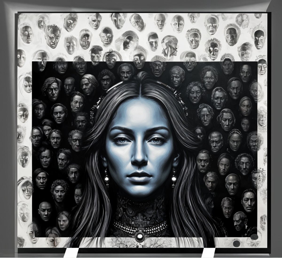 Portrait of a Woman Surrounded by Monochromatic Faces