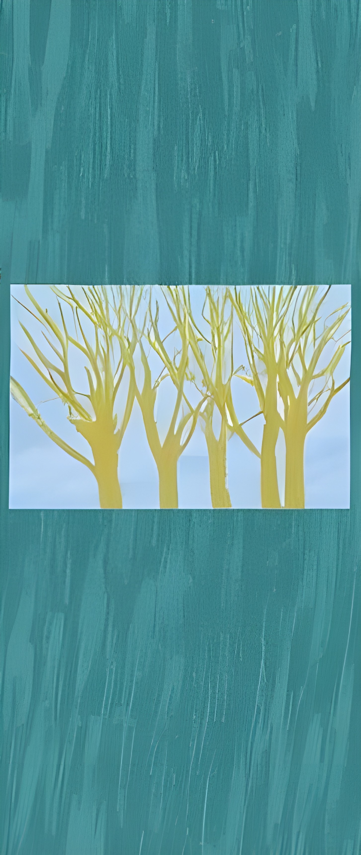Minimalist Artwork of Yellow Trees on Blue Background
