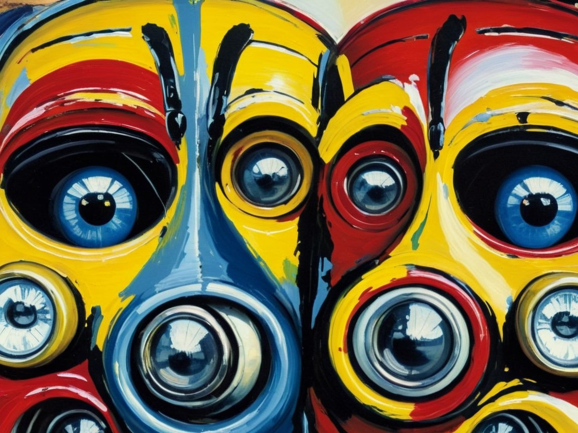 Stylized Faces in Bold Colors and Abstract Design