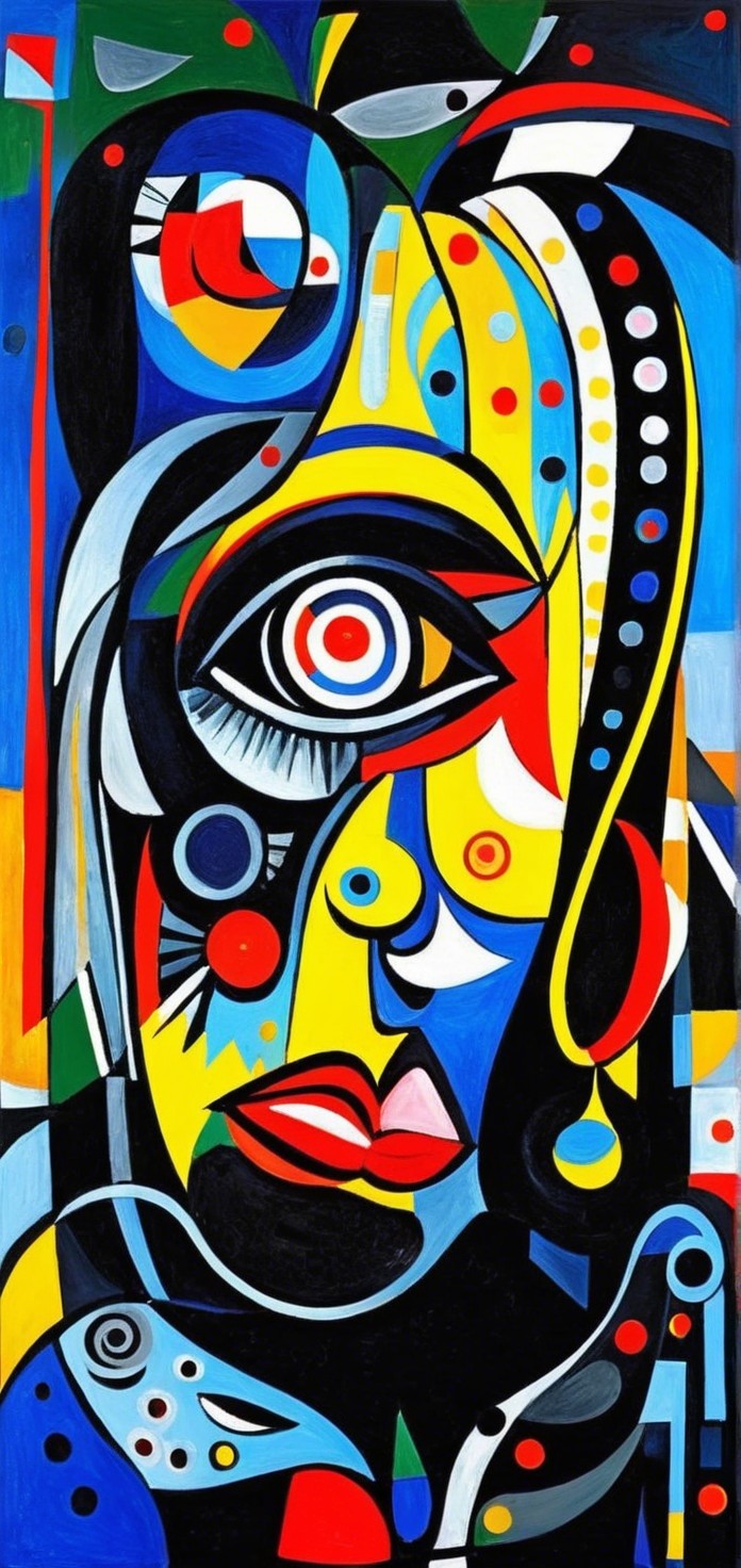 Vibrant Abstract Painting with Stylized Face and Colors