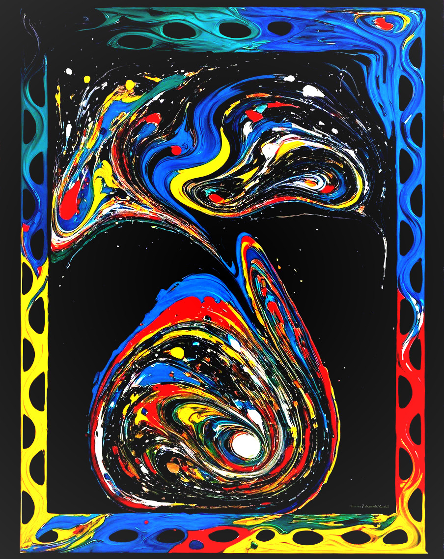 Vibrant Abstract Painting with Colorful Swirls and Shapes