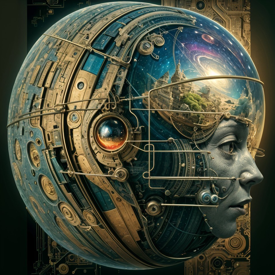 Futuristic Sphere Design Merging Human and Cosmic Elements