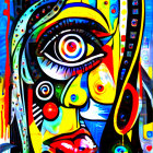 Vibrant Abstract Painting with Stylized Face and Colors
