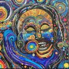Vibrant Abstract Portrait with Serene Face and Colors