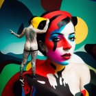 Vibrant Abstract Background with Stylized Female Figure