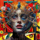 Ornate Artwork of a Female Figure with Surreal Elements