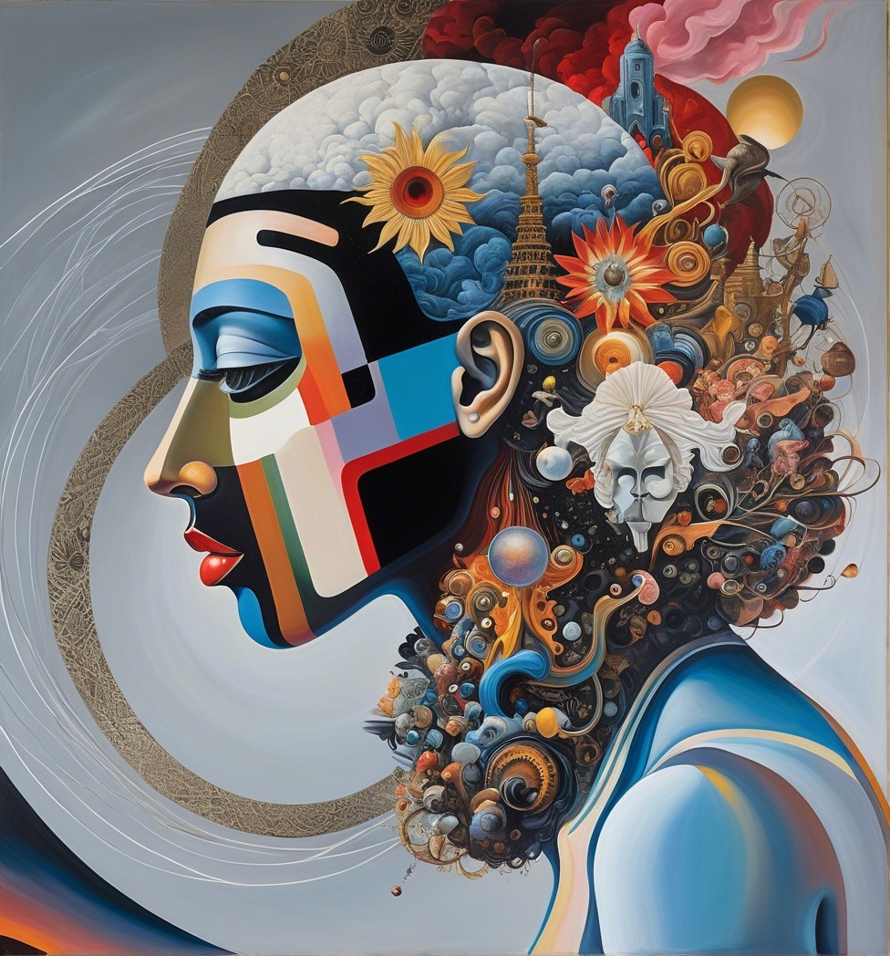 Stylized Profile of a Woman with Abstract Elements