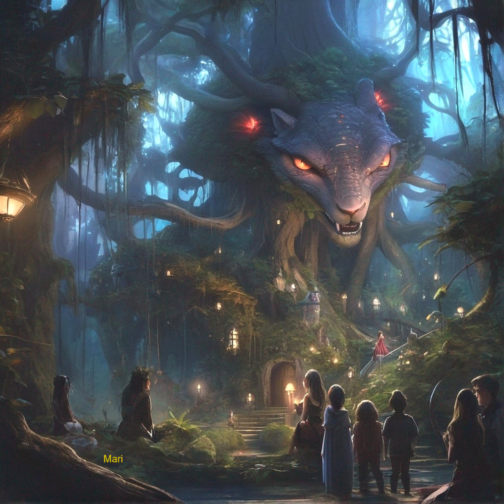 Colossal Tree with Panther Face in Mystical Forest