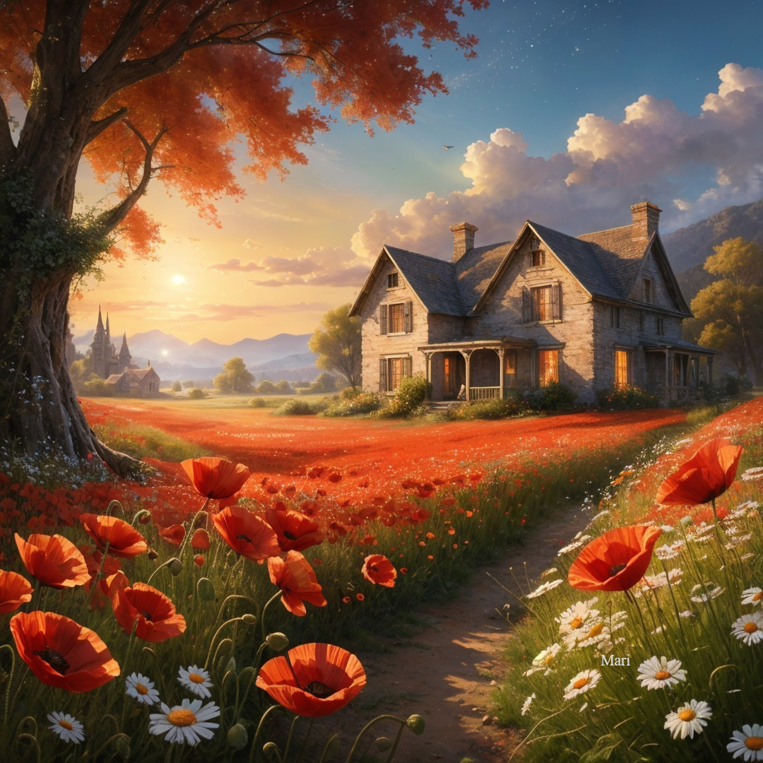 Charming Stone Cottage Surrounded by Vibrant Flowers