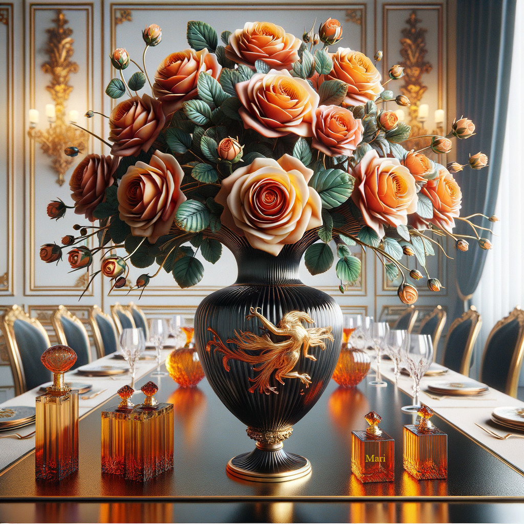 Luxurious Rose Vase in Opulent Dining Room