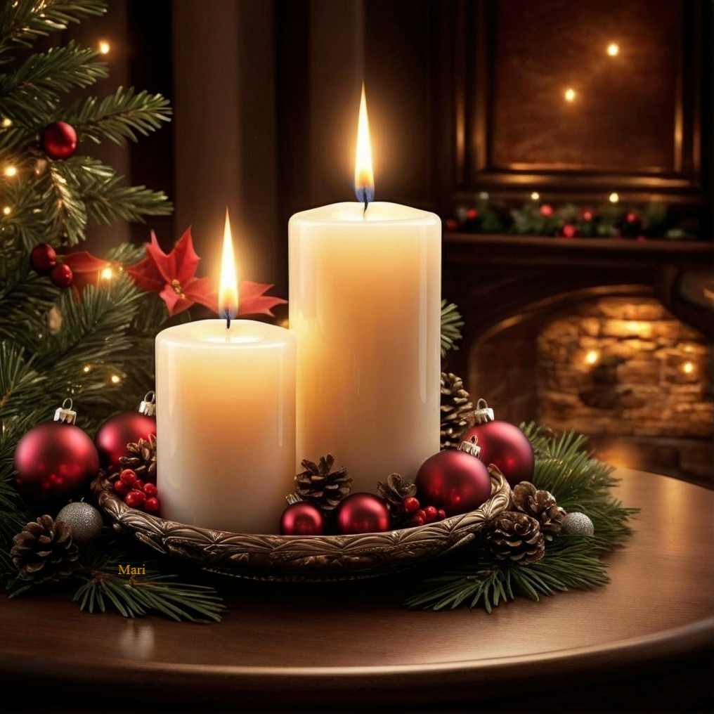 Cozy Holiday Setting with Candles and Ornaments