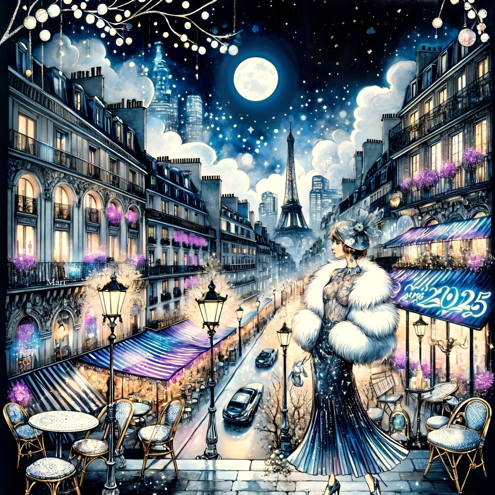 Glamorous Paris Street Scene at Night in 2025