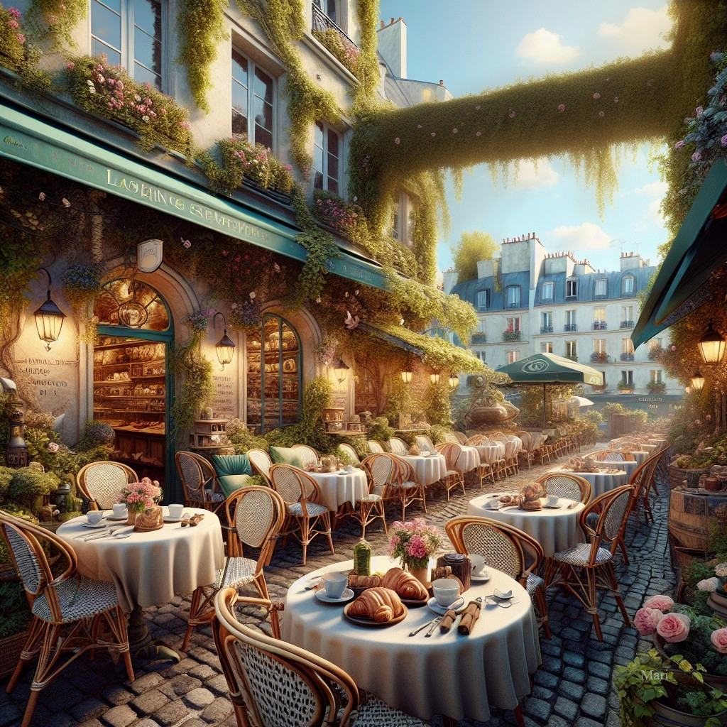Charming Outdoor Café on a Cobblestone Street