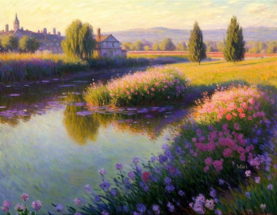 Serene Landscape with River and Lush Greenery