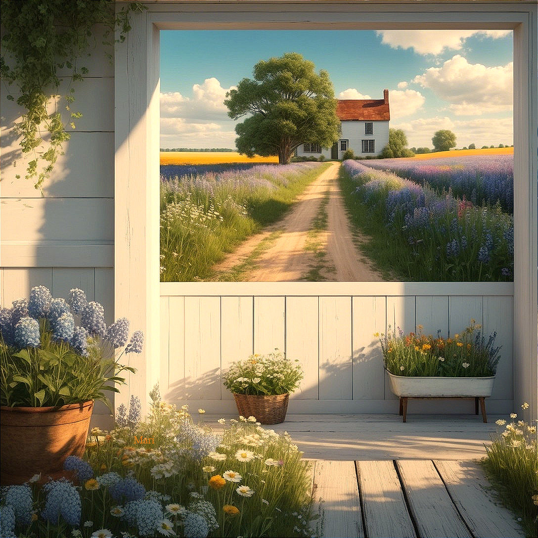 Picturesque Countryside View Through Open Doorway