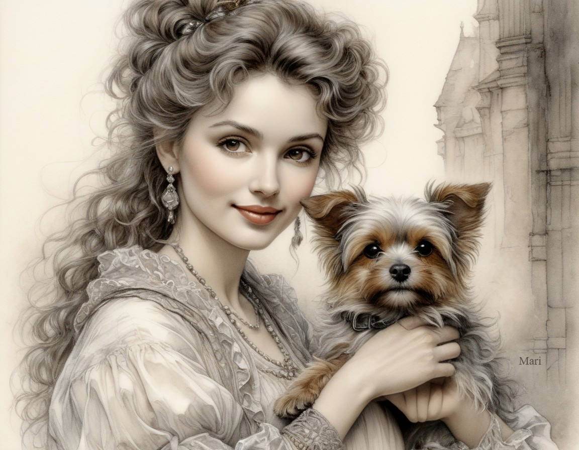 Very beautiful woman with her cute dog