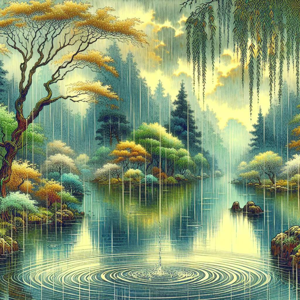 Tranquil Forest Landscape with Reflective Lake and Mist