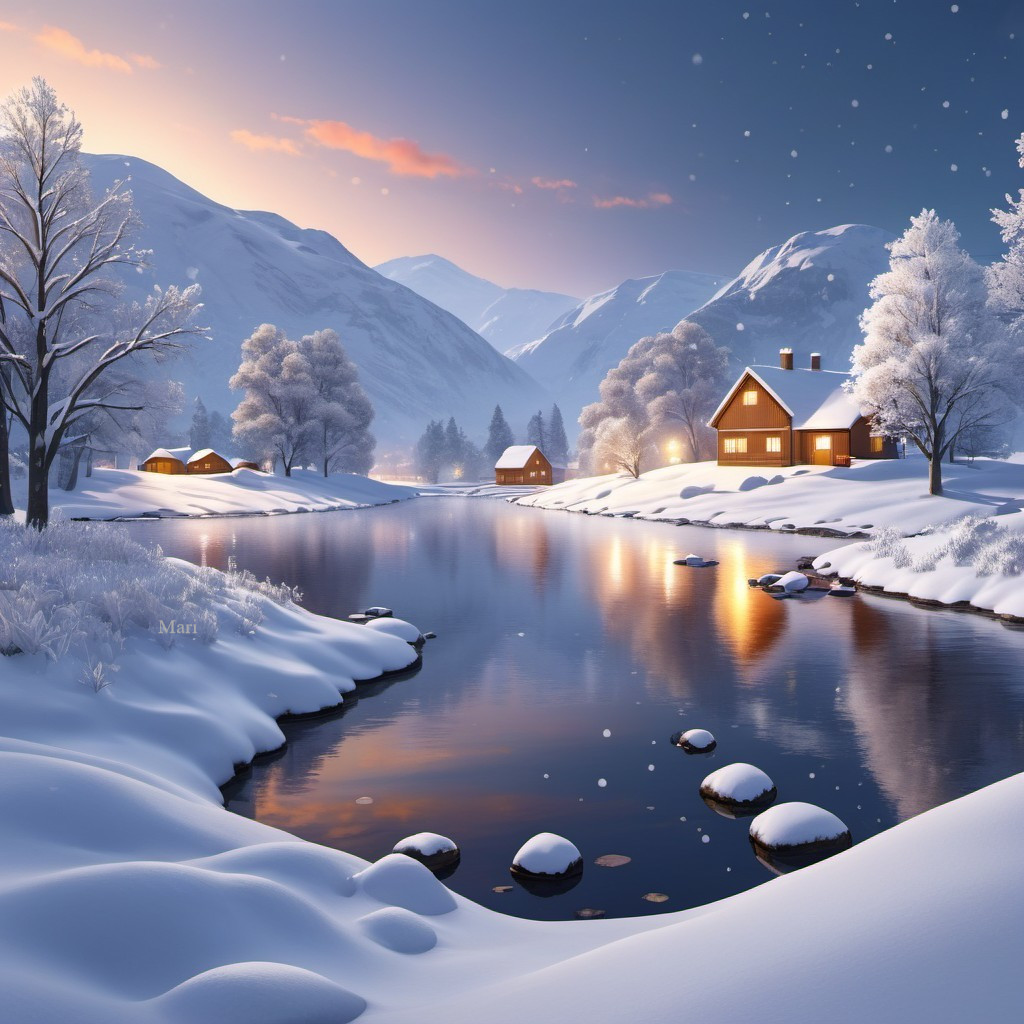 Serene Winter Landscape with Snow-Covered Hills