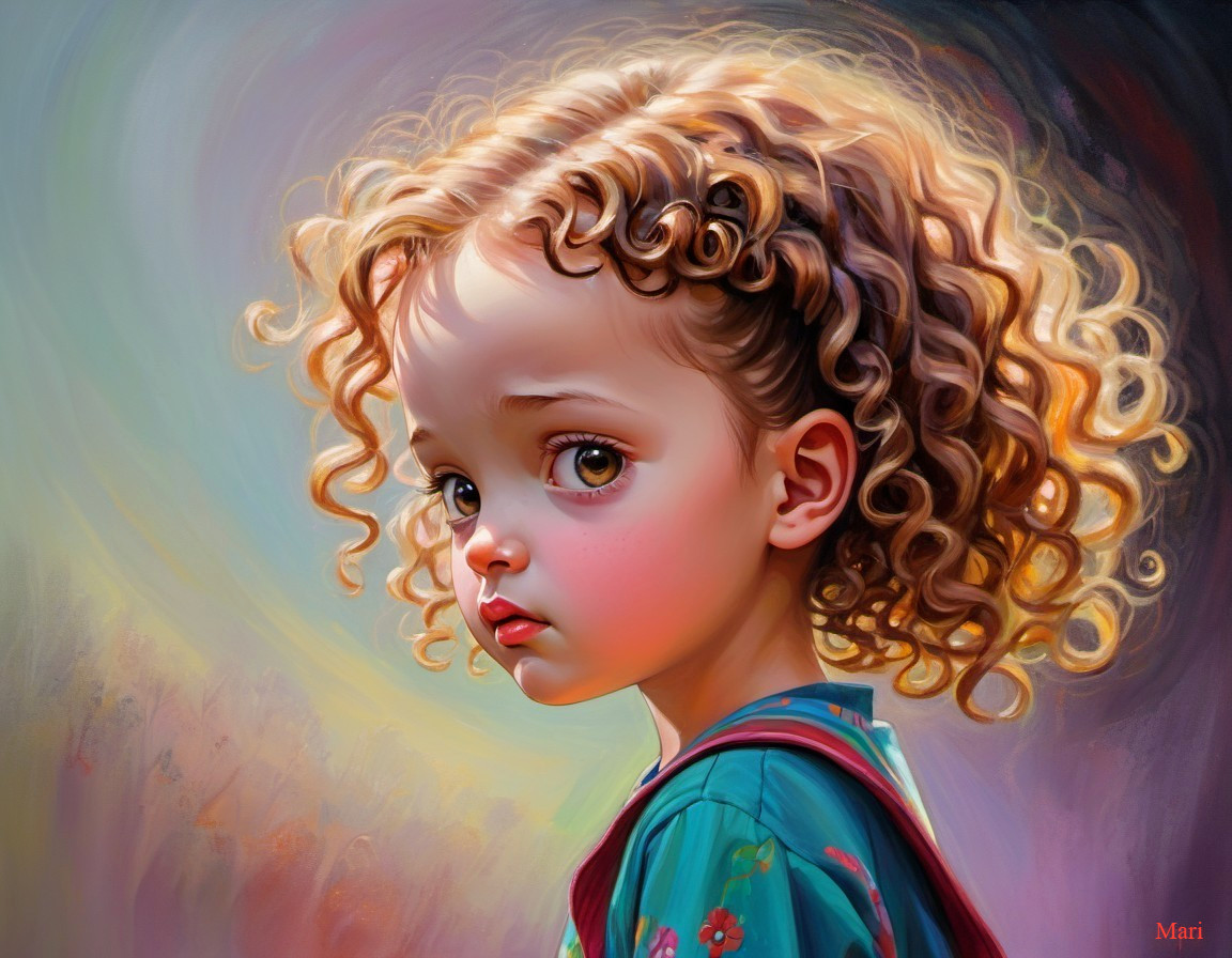 Child with Curly Golden Hair in Whimsical Portrait