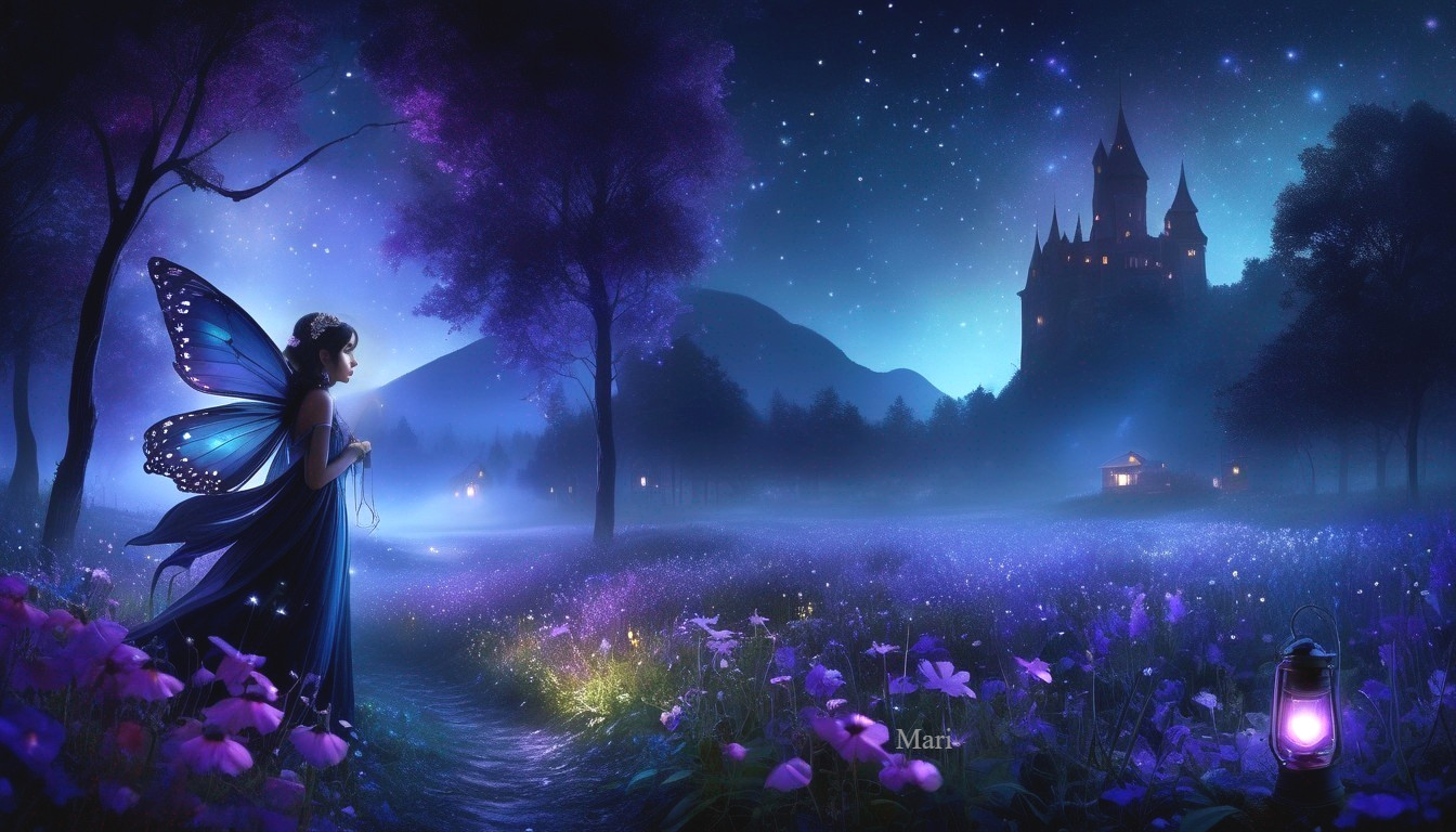 Twilight Fairy in Flower Field with Castle Background