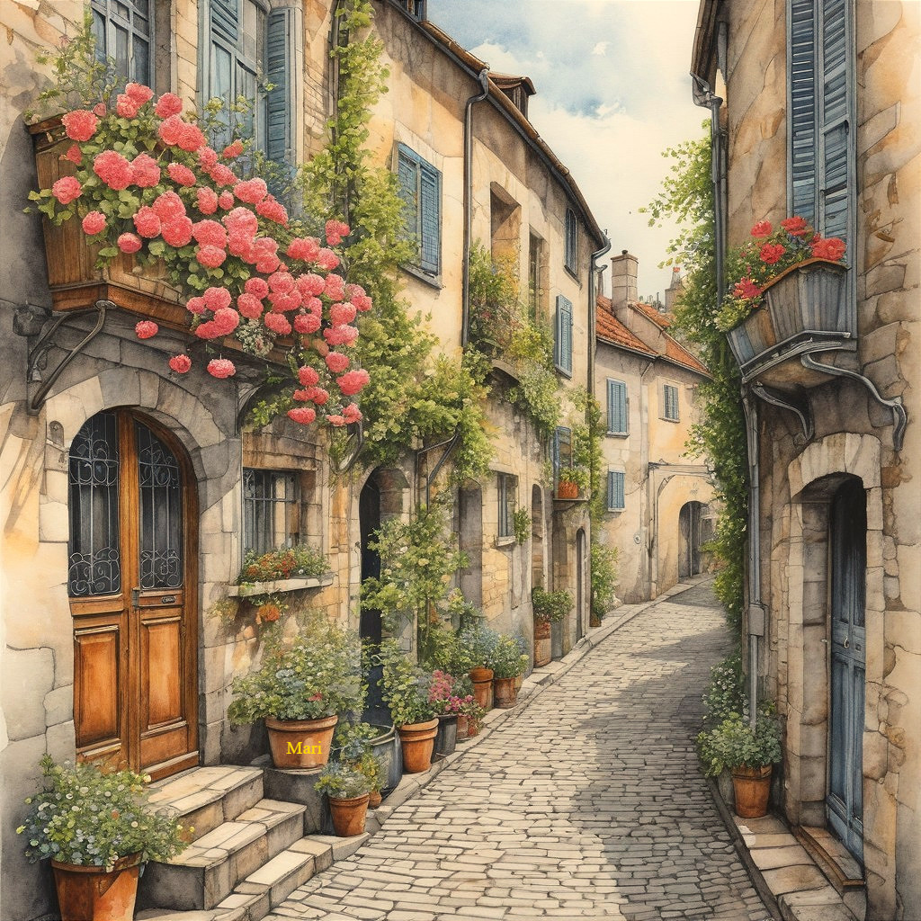 Charming Cobblestone Street in a Picturesque Village