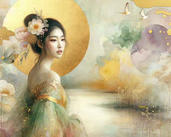 Portrait of a Young Woman in Ethereal Gown