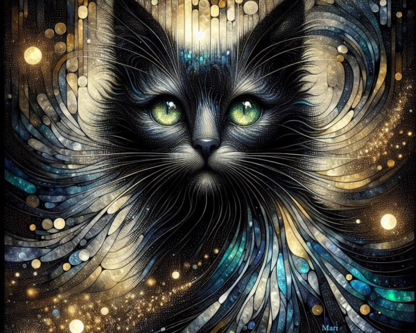 Intricate Cat Portrait with Vibrant Colors and Swirls
