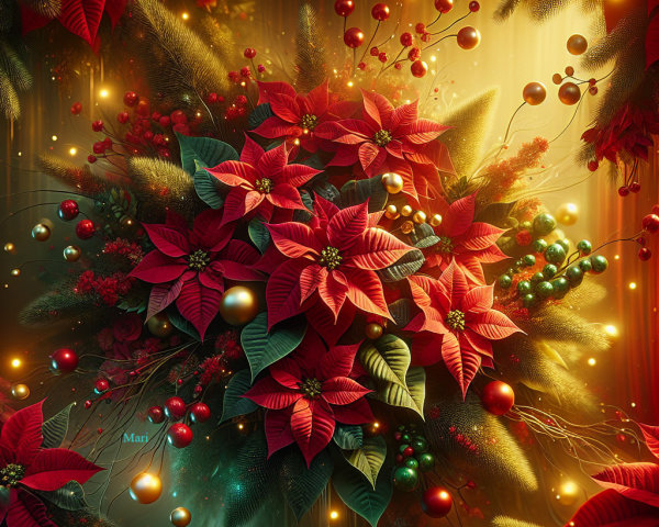 Vibrant Christmas Flower Arrangement with Poinsettias