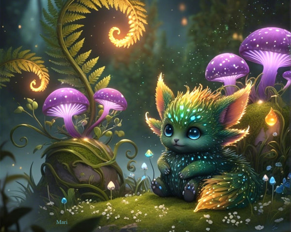 Whimsical Creature in Enchanted Forest Setting
