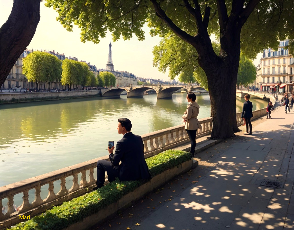Serene Paris Riverside Scene Along the Seine River