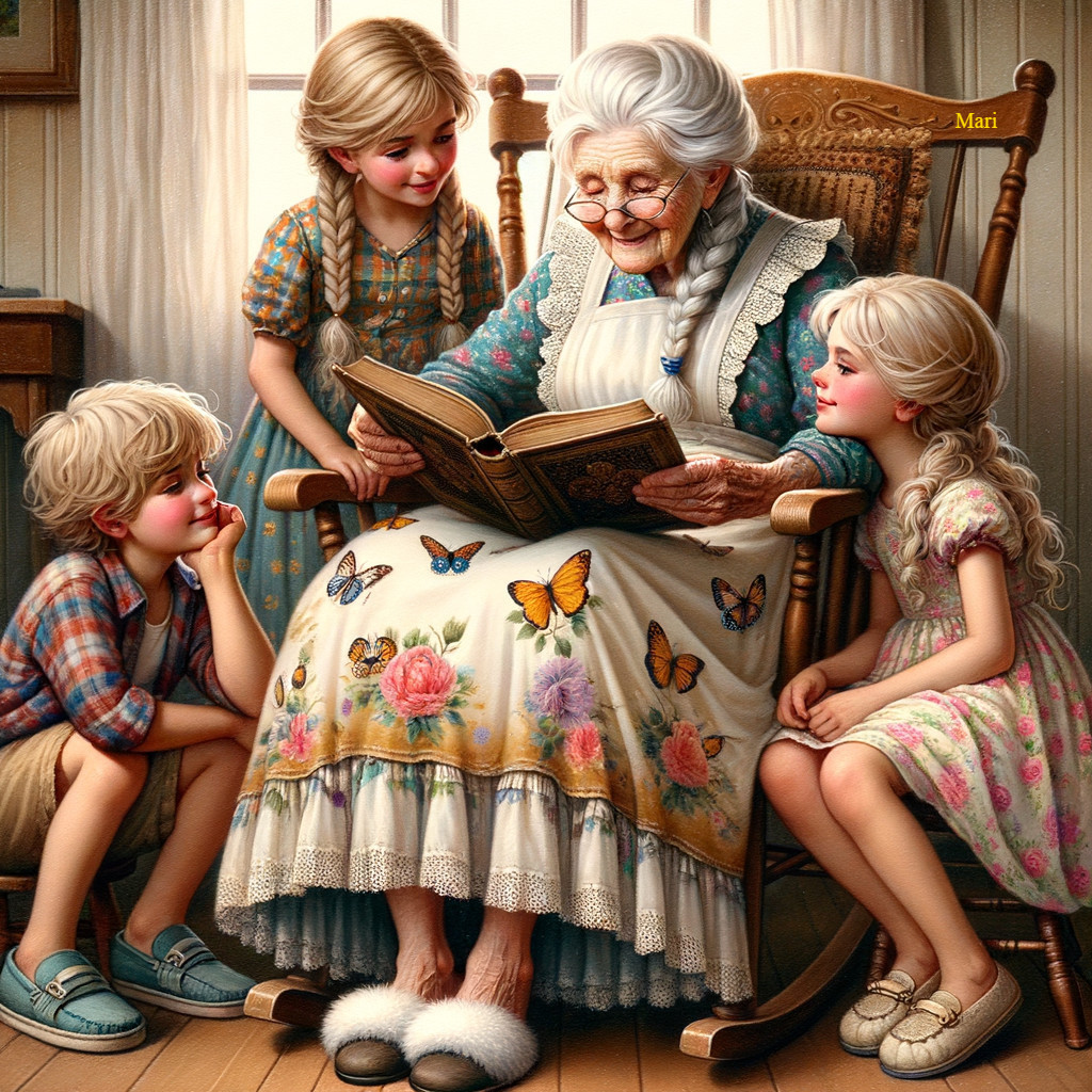 Grandmother Reading to Grandchildren in Cozy Room