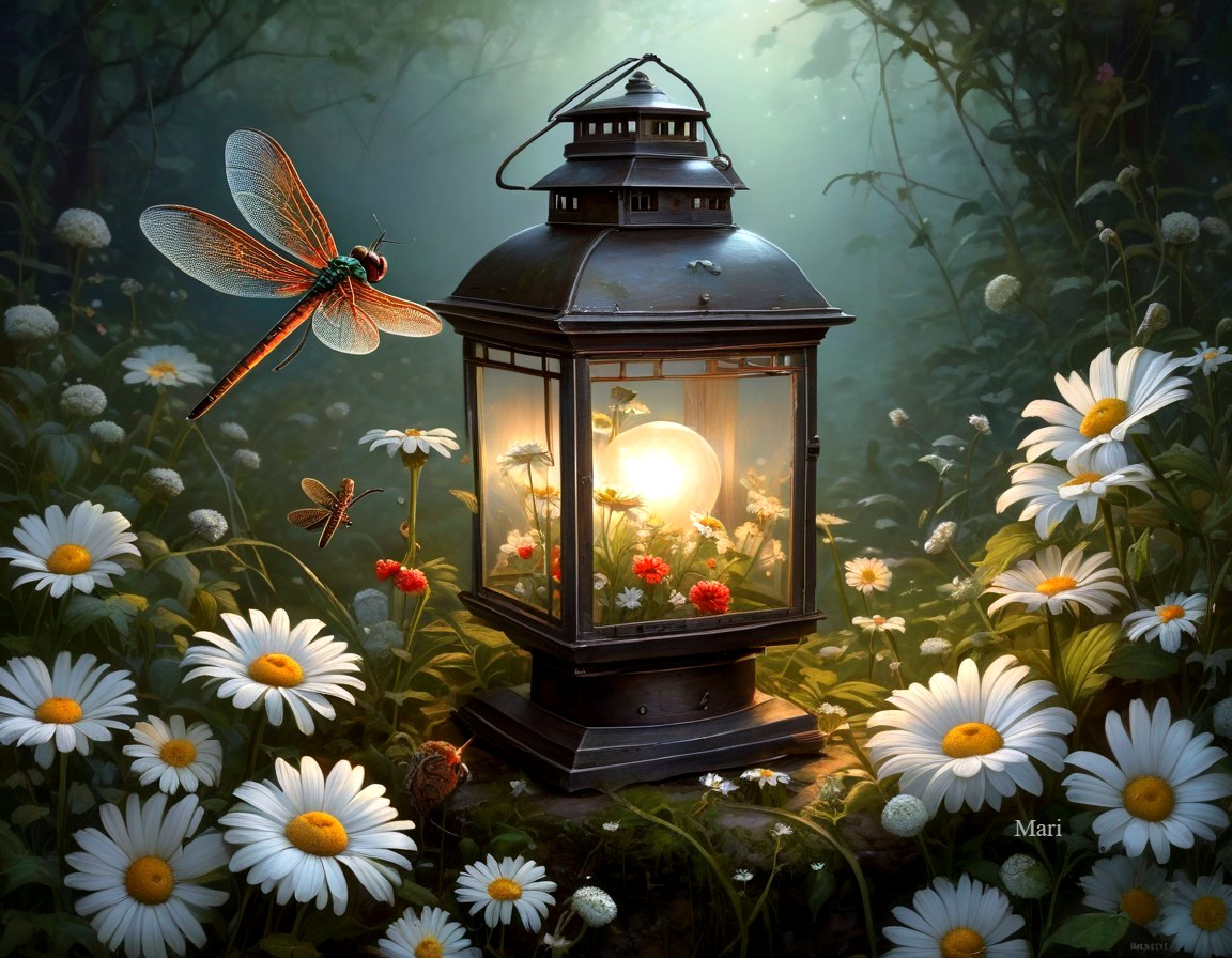 Magical Lantern in a Vibrant Meadow Setting