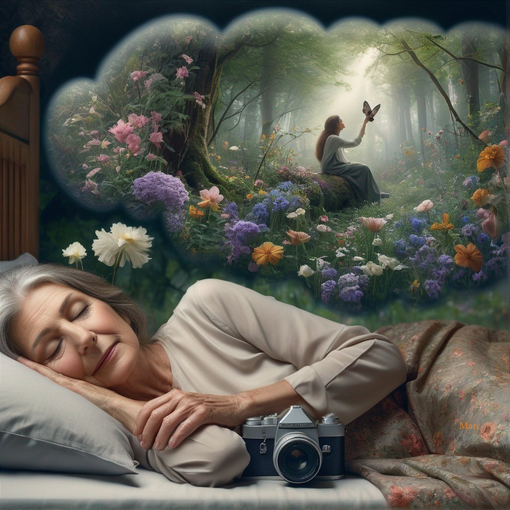 Elderly Woman Sleeping with Dreamy Forest Vision