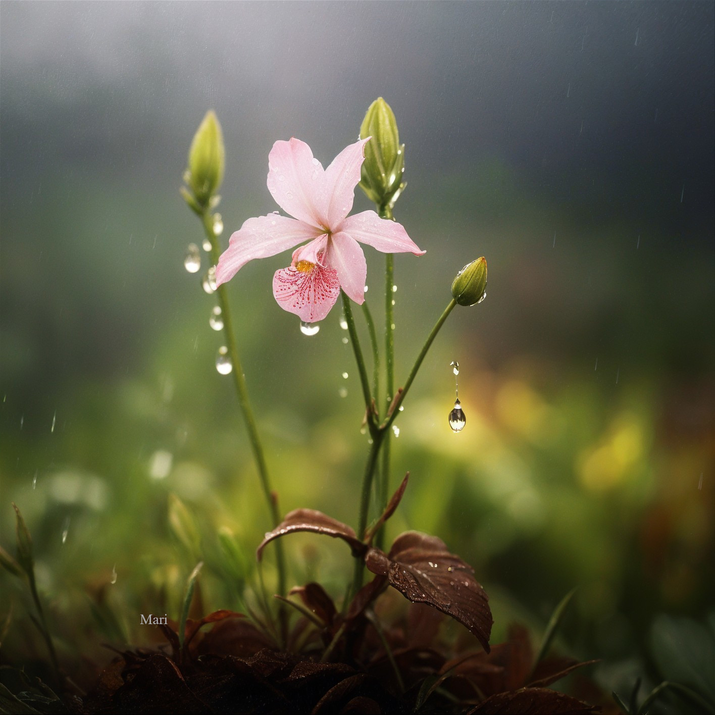 Delicate Pink Flower Surrounded by Green Foliage