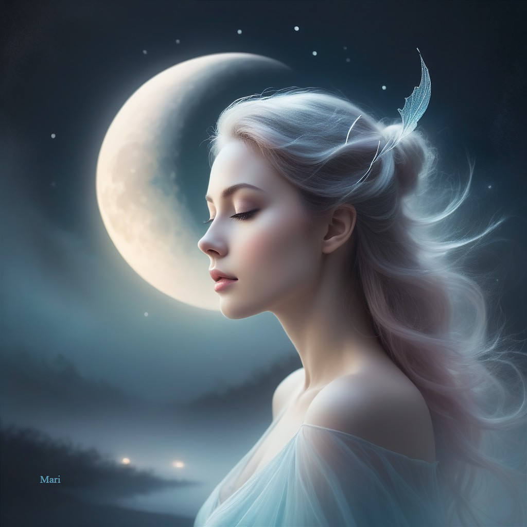 Portrait of a Young Woman in a Dreamy Night Sky