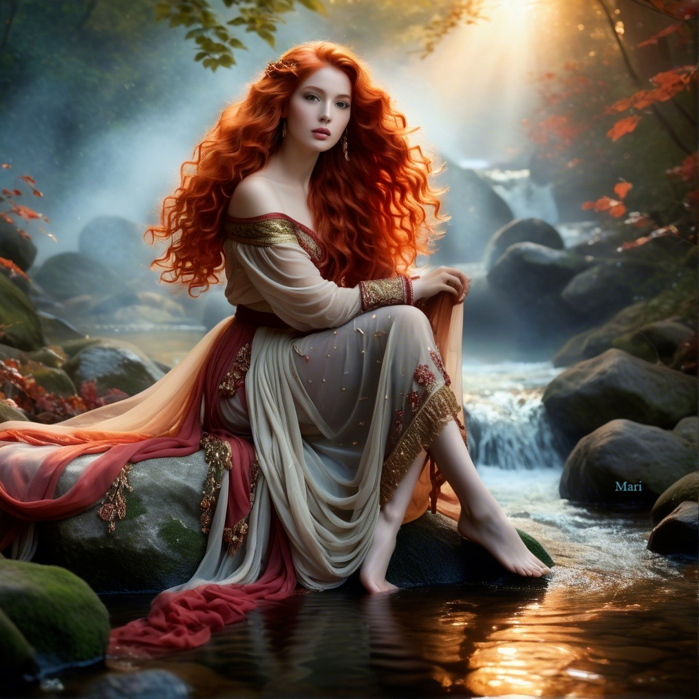 Serene Scene of a Young Woman by a Gentle Stream