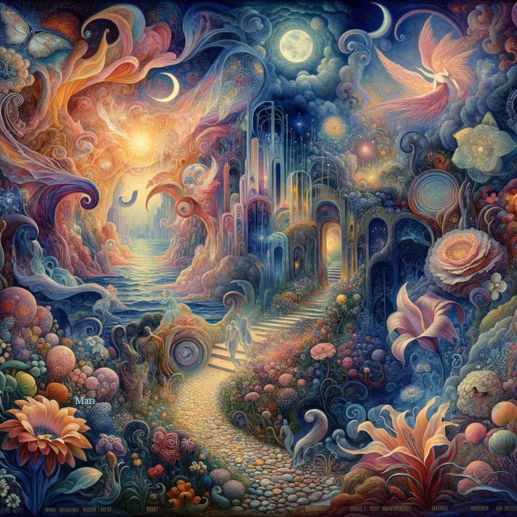Surreal Landscape with Colorful Patterns and Structures