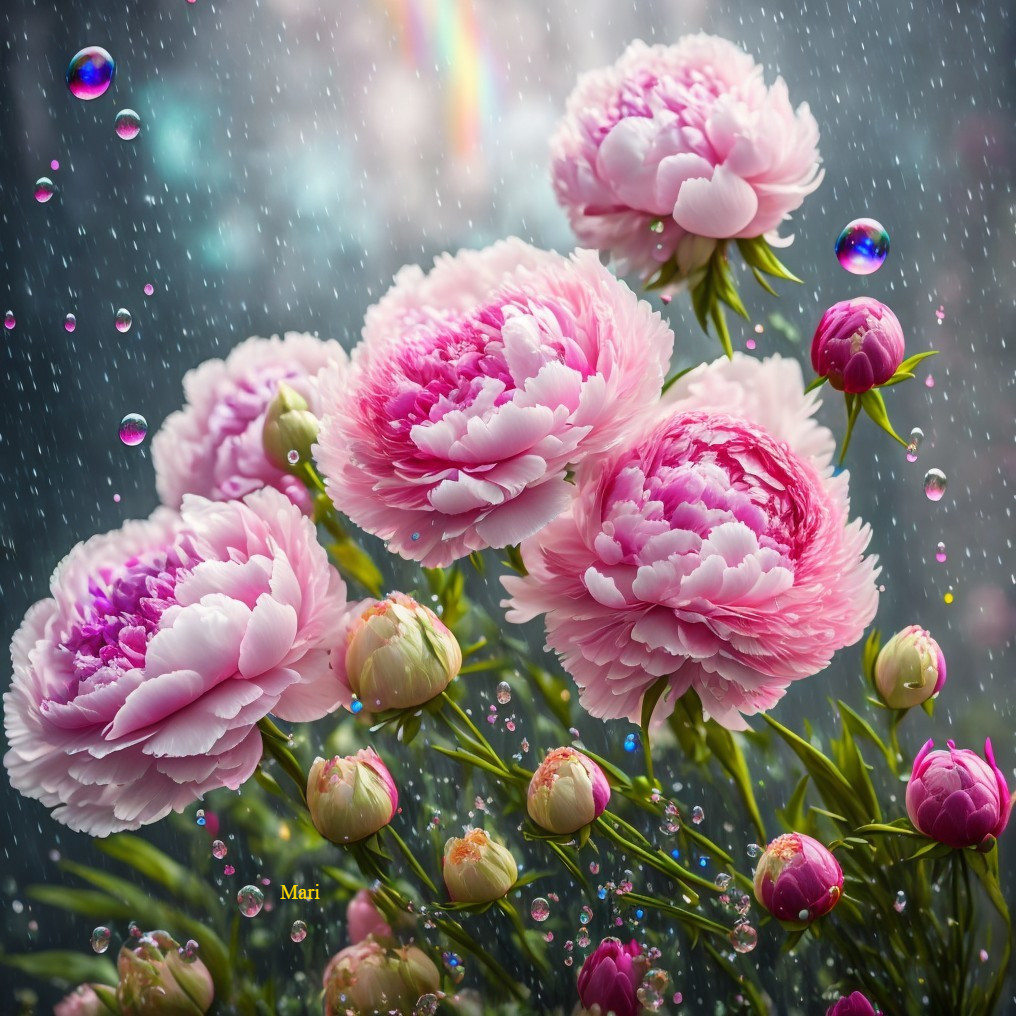 Peonies in the rain