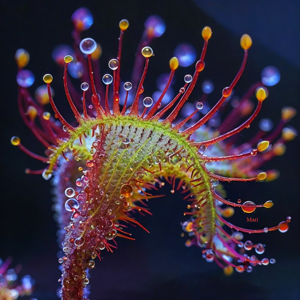 Close-Up of a Vibrant Sundew Plant with Dew Droplets