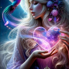 Serene Woman with Heart Crystal and Butterflies