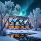 Victorian Manor in a Winter Landscape with Iridescent Clouds