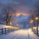 Winter Scene with Snowy Path and Frosted Trees